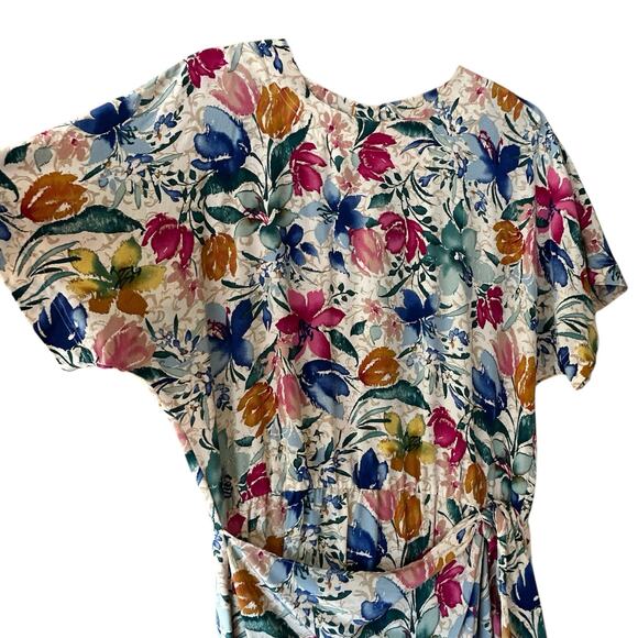 VTG Maggy London by Kenneth Nolan Silk Wrap Dress Size 12 Floral Multicolor - Picture 2 of 6